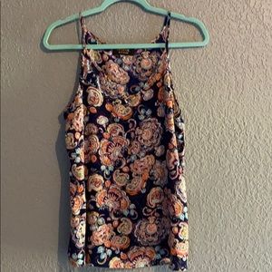 Floral paisley navy orange pink blue tank size s